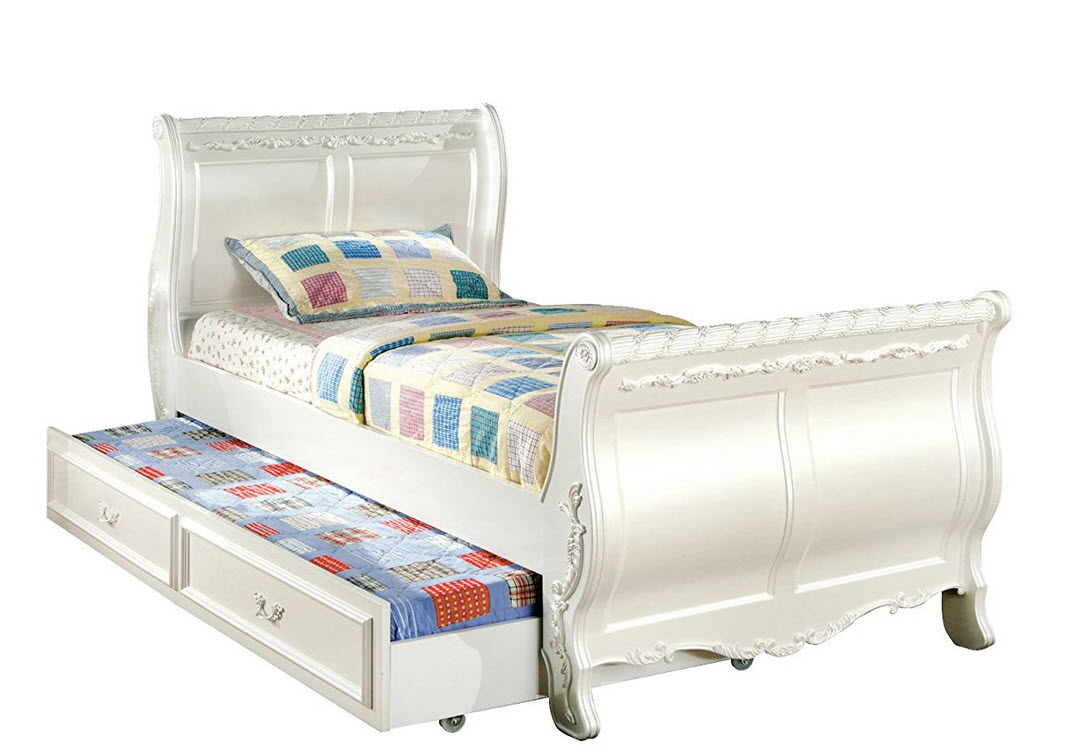 White Twin Sleigh Bed With Trundle - b