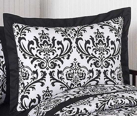 Black and white damask twin bedding