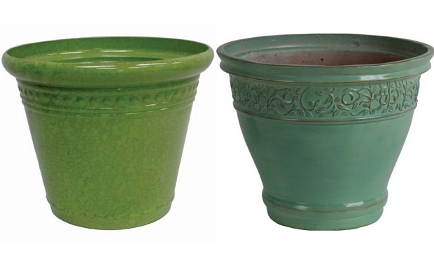 Green ceramic planters