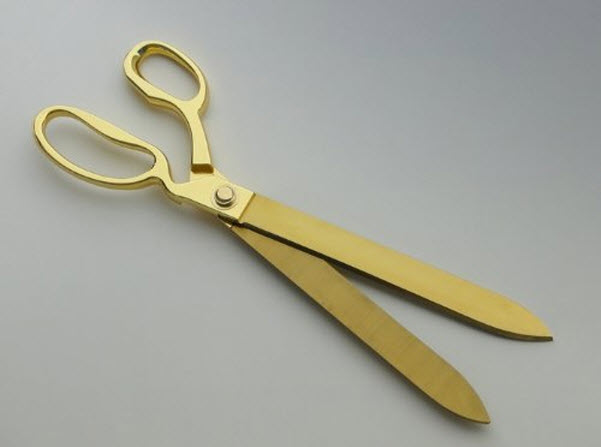 Big gold plated ribbon cutting scissors