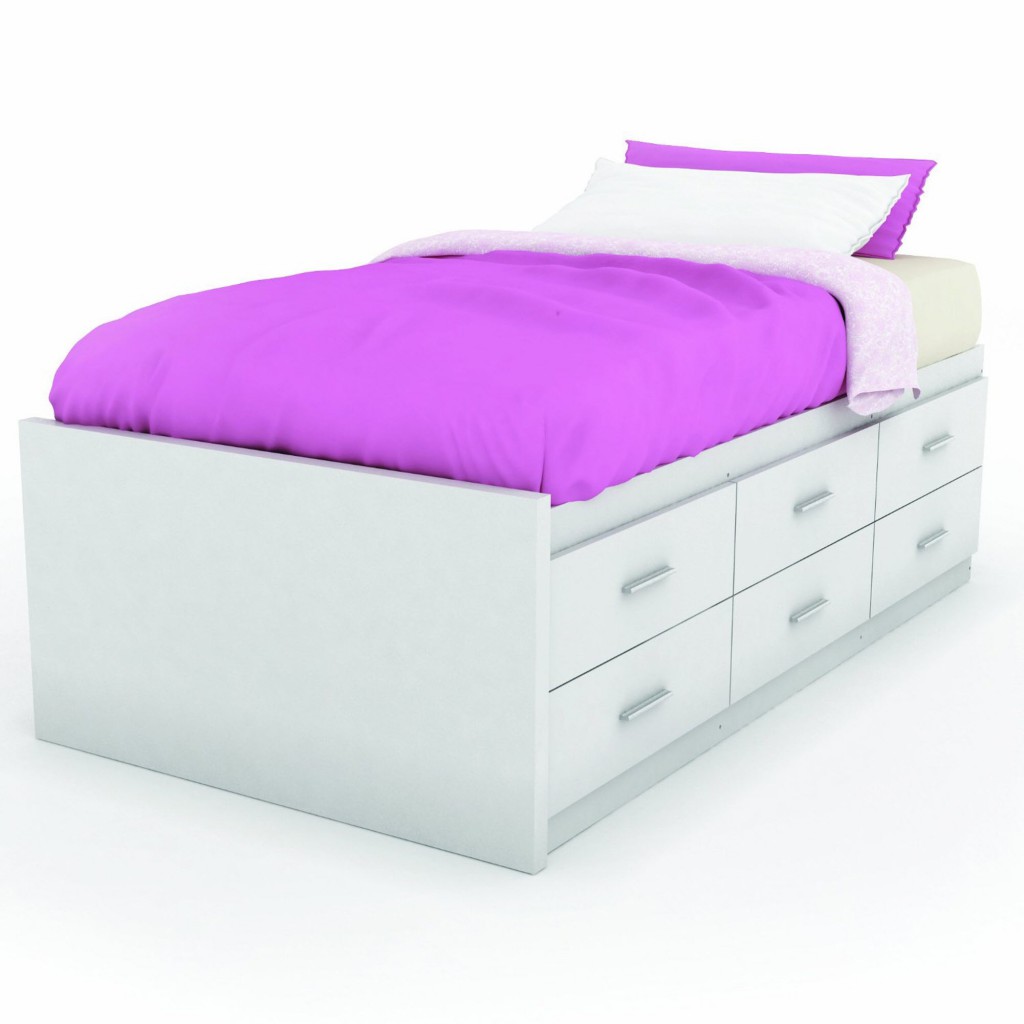 White twin bed with drawers